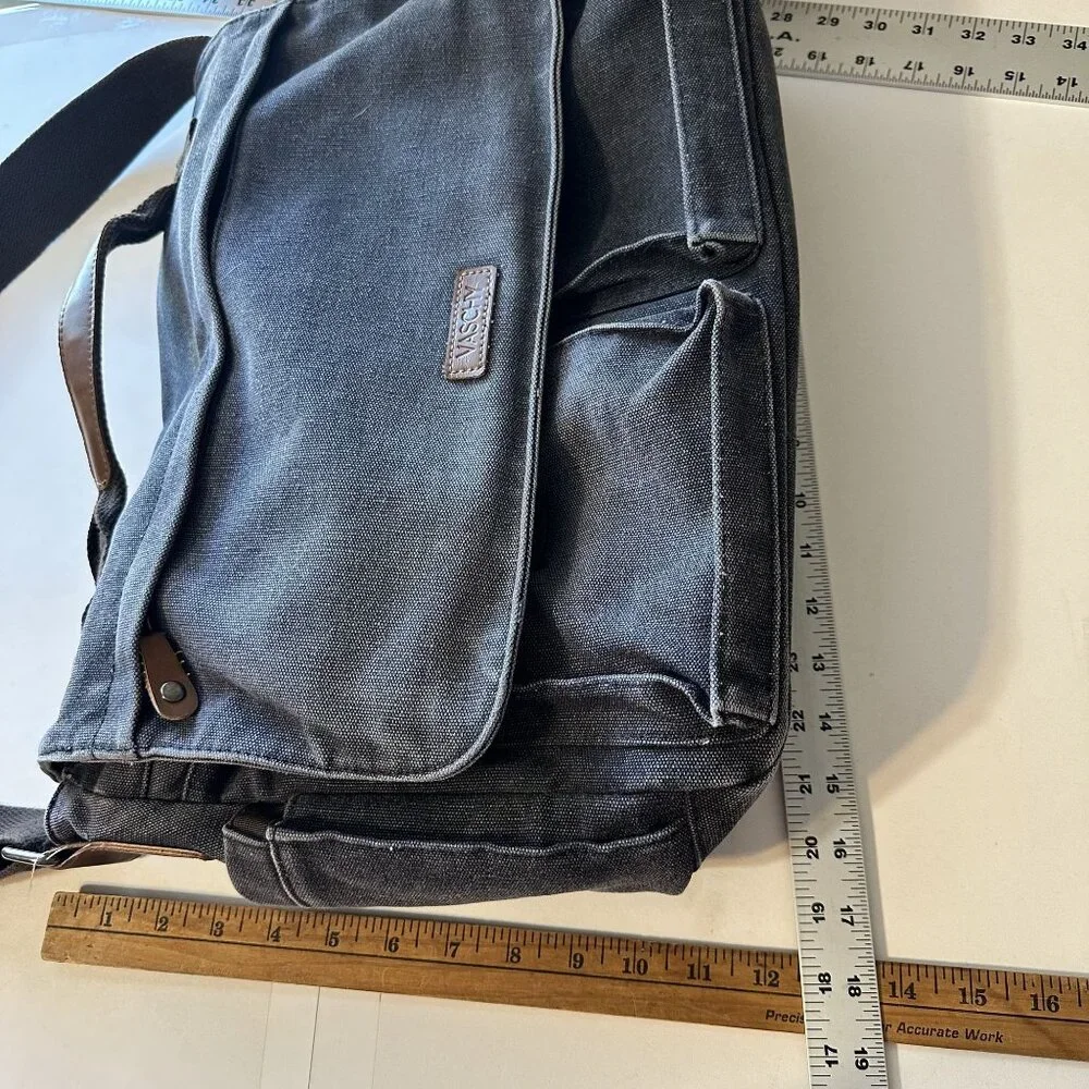 Vaschy Gray Canvas Messenger Bag Adjustable Strap Padded Laptop Sleeve